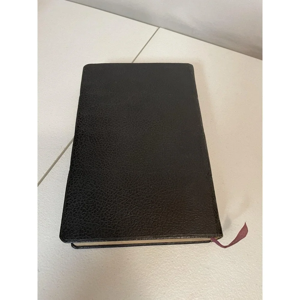 Vtg Holy Bible KJV 1935 Collins Clear-Type Press Black Leather Bound Ribbon‎ GB